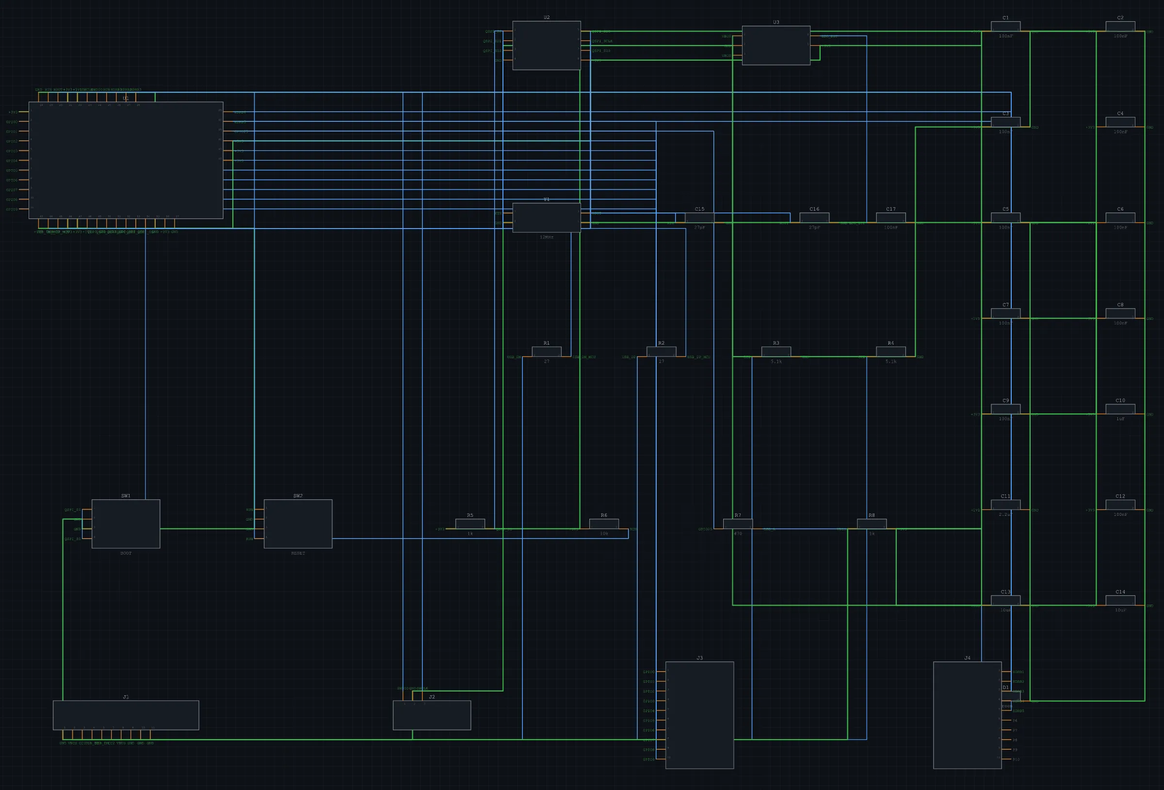 RP2040 minimal schematic with net wires in Fragua